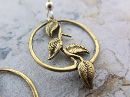 Blatt Anhänger Ohrringe bronzefarben Vintage Efeu